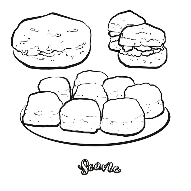 Szkic Scone Food rozdzielony na biało. Wektorowy rysunek szybkiego chleba, zwykle znanego w Wielkiej Brytanii. Seria ilustracji żywności. - Wektor, obraz