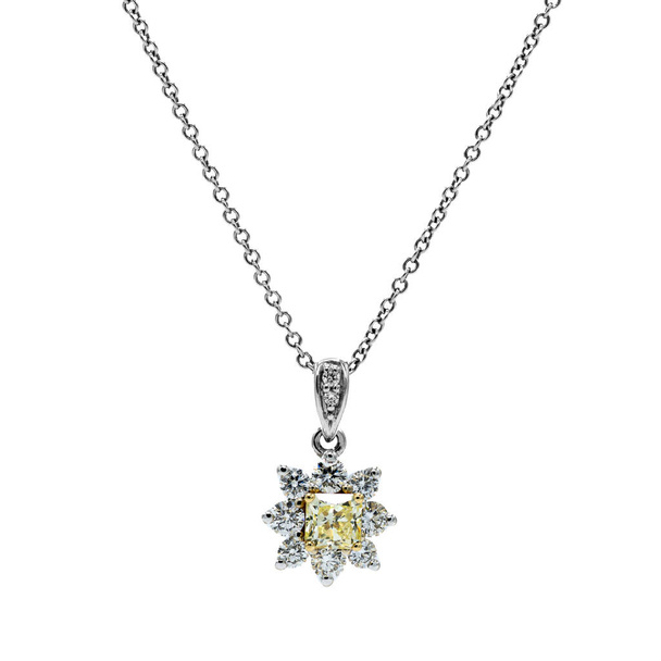 pendentif en forme de fleur avec une citrine jaune avec des diamants sur fond blanc
 - Photo, image
