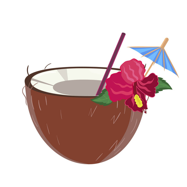 Coconut with a straw isolate on a white background. Vector image - Vector, Imagen