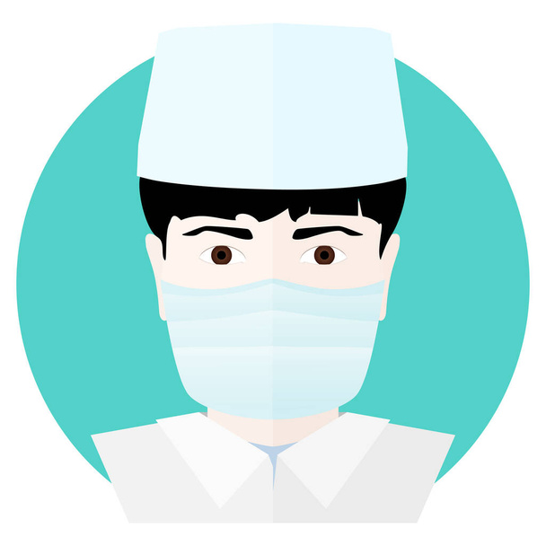 Икона врача-мужчины в медицинской маске и медицинской шапке, векторная иллюстрация
 - Вектор,изображение