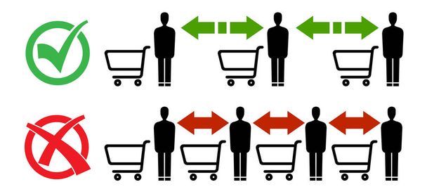 keeping distance at supermarket or grocery store - Vector, Image