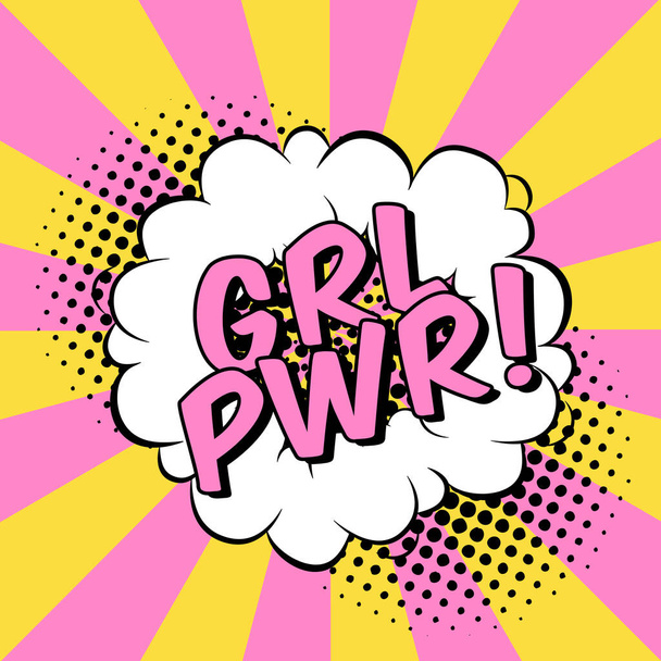 Vector stripillustratie met spraakzeepbel en slogan Girl Power. Trendy cartoon achtergrond met halftoon gestippeld effect in moderne pop art fun stijl - Vector, afbeelding