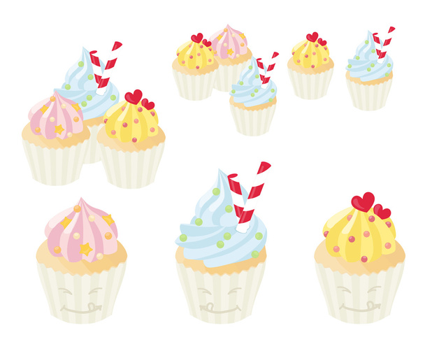 Cute cupcakes with frosting - Vector, afbeelding