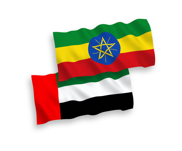 アラブ首長国連邦とエチオピアの国旗が白地に隔離されている。１～２％. - ベクター画像
