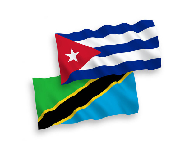 Banderas nacionales de ondas vectoriales de Tanzania y Cuba aisladas sobre fondo blanco. Proporción de 1 a 2
. - Vector, Imagen
