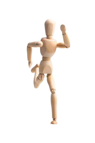 Wooden figure running isolated on white background with clipping paths. - 写真・画像