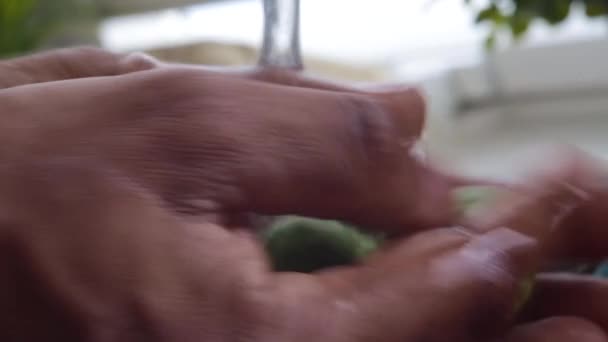 Macro video of person preparing vegetables in kitchen - Felvétel, videó