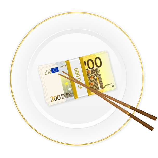 plate chopsticks and two hundred euro pack - Vector, Image