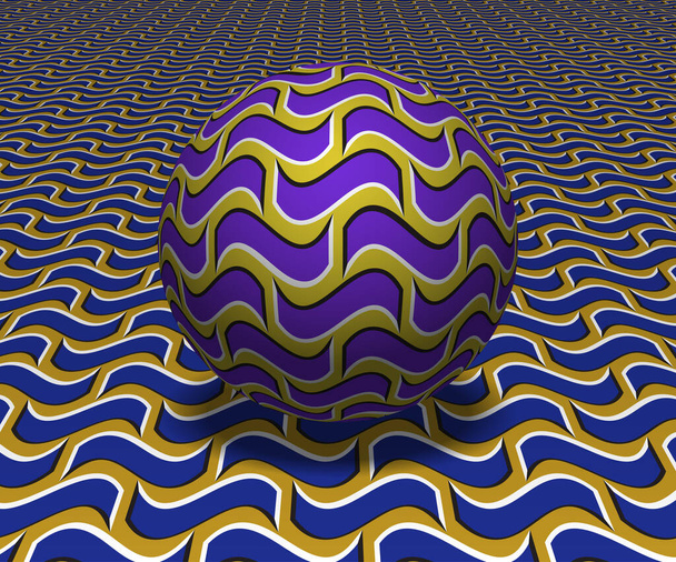 La esfera se mueve por encima de la superficie. Objetos abstractos con patrón de cuadrángulos ondulados. Ilustración de ilusión óptica vectorial
. - Vector, imagen