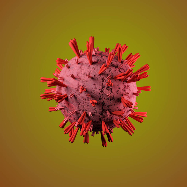 Coronavirus covid-19 Cellule 3d isolée sur fond jaune
. - Photo, image