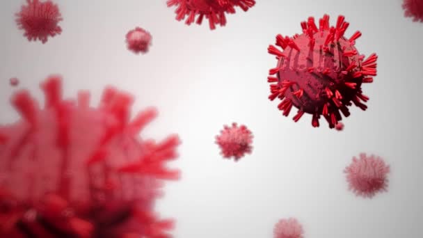 Koronavirové (Covid-19) buňky v realistické 3D animaci. Pandemický virus. Biohazard. Bílé pozadí. - Záběry, video