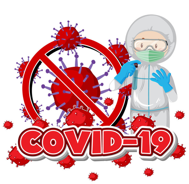 Poster design for coronavirus theme with doctor in hazmat suit illustration - Vector, Image