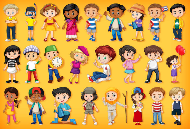 Μεγάλο σύνολο παιδιών που κάνουν διαφορετικές δραστηριότητες εικονογράφηση - Διάνυσμα, εικόνα