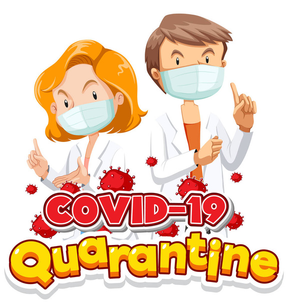 Coronavirus poszter tervezés orvosok és vírussejtek illusztráció - Vektor, kép