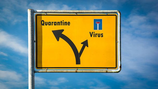 Street Sign the Way to Quarantine versus Virus - Photo, Image