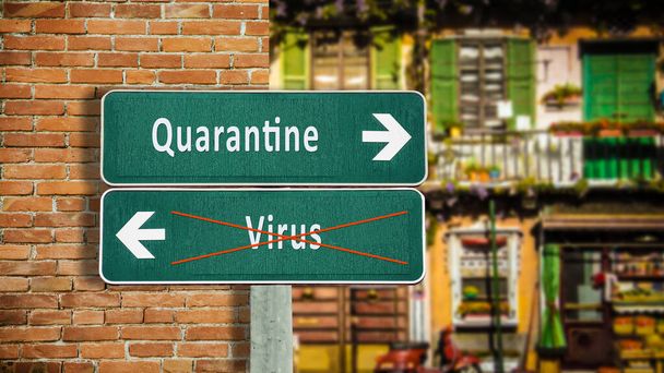Street Sign de weg naar quarantaine versus Virus - Foto, afbeelding