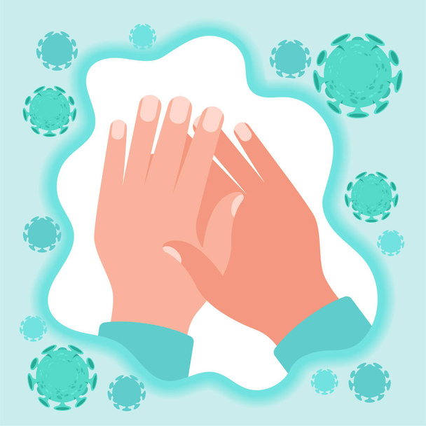 Schutzhände gegen Coronavirus-Mikroben - Vektor, Bild