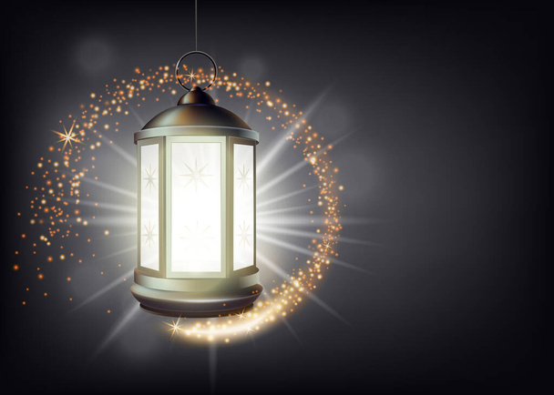 Banner template for Ramadan with antic lantern, realistic vector illustration. - Vecteur, image