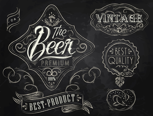 Vintage prvky stylizované pod křídové kreslení na téma piva - Vektor, obrázek