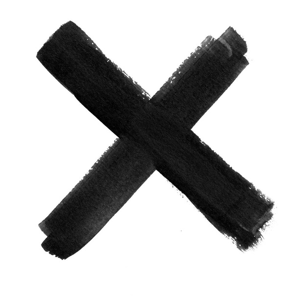 Kézzel rajzolt kereszt jel. Brush festett fekete ikon. Grunge kereszt készült ecsetvonás elszigetelt háttérrel. X jel. - Fotó, kép