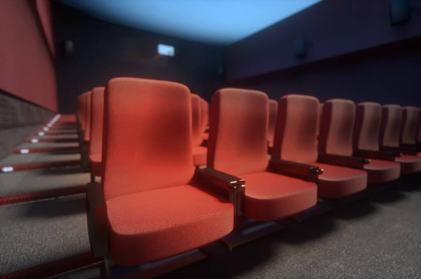 the interior of the cinema theater, of the film theater empty seats 3d render - Fotó, kép