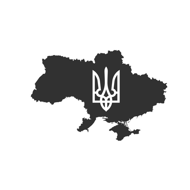 Mapa Ukrajiny s Tryzubem. Ukrajinská erb, trojzubec národní symbol. Stock vektorové ilustrace izolované - Vektor, obrázek