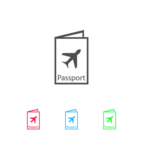 Паспорт путешествует по иконке. Цвет пиктограммы на белом фоне. Символ векторной иллюстрации и бонусные значки
 - Вектор,изображение