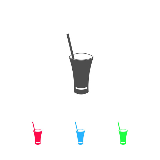 Glas mit Strohsymbol flach. Farbiges Piktogramm auf weißem Hintergrund. Vektor-Illustrationssymbol und Bonussymbole - Vektor, Bild