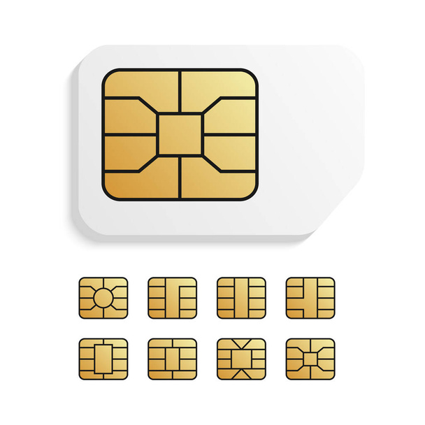 Tarjeta de teléfono global realista con diferentes chips EMV. chip NFC para la seguridad de la tarjeta de crédito
. - Vector, imagen