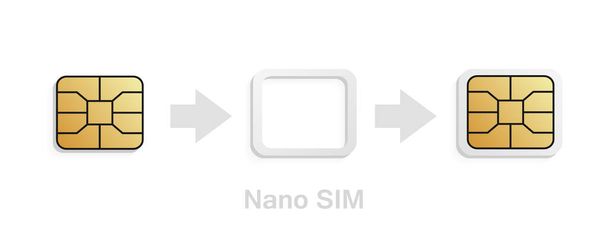 eSIM zu Nano SIM Kartenadapter. Realistisches Telefon-Sim-Karten-Konverter-Kit. - Vektor, Bild