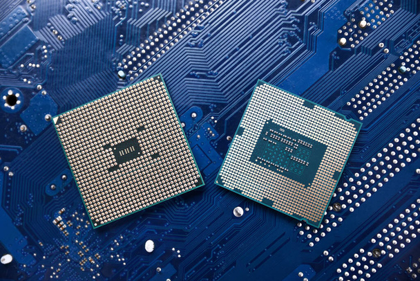 Leiterplatte. Technischer Hintergrund. Central Computer Processors CPU-Konzept.A Motherboard Digital Chip.AI.Nahaufnahme - Foto, Bild