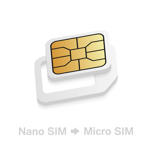 Adaptador de tarjeta Nano to Micro SIM realista. teléfono sim-tarjeta convertidor kit
. - Vector, imagen