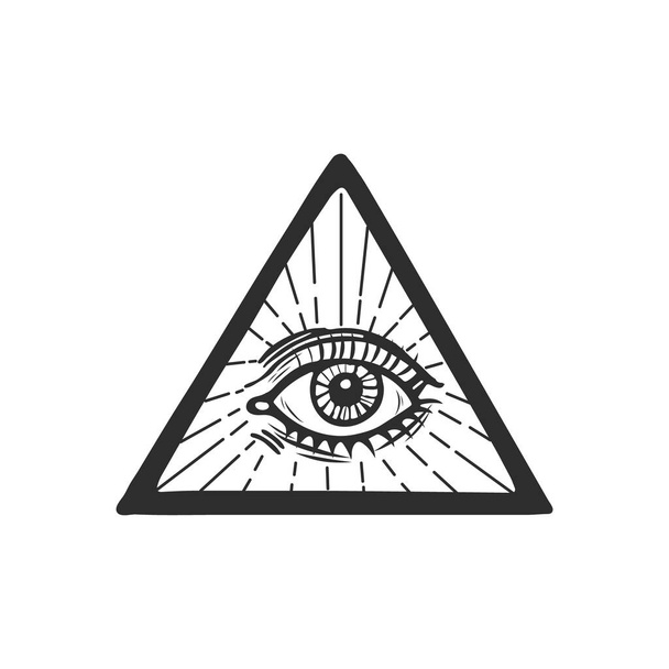 Масонське око в ретро-стилі на білому тлі. Око провидіння в центрі трикутника Векторні ілюстрації. Елемент для язичницької, окультної магії, Хеллоуїна або теми чаклунства
. - Вектор, зображення