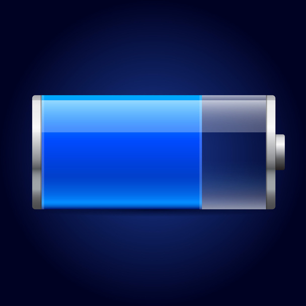 Glossy blue battery icon - Vector, imagen