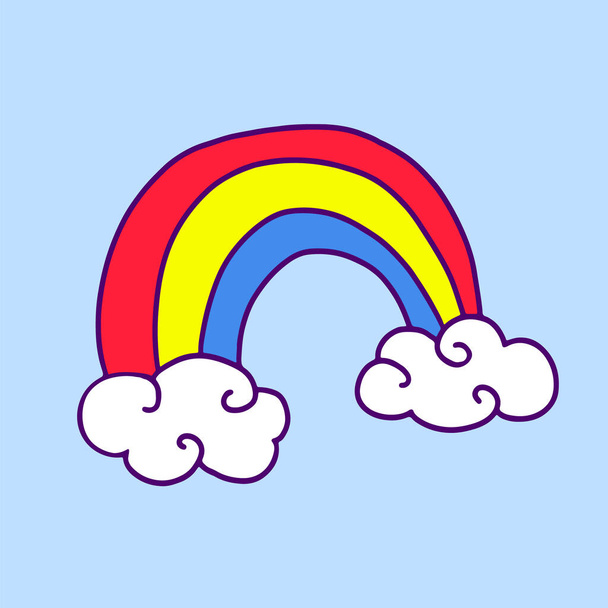 Doodle ουράνιο τόξο με σύννεφα. Χειροποίητο απλό πολύχρωμο εικονίδιο. Εικονογράφηση διανύσματος - Διάνυσμα, εικόνα