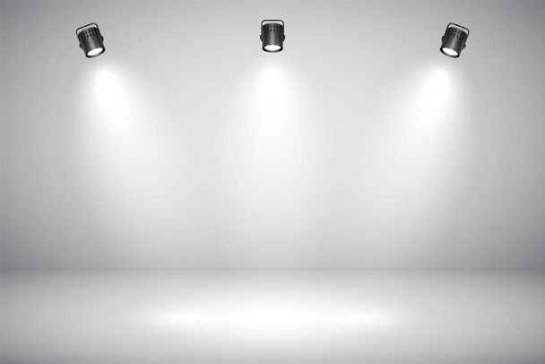 Empty gray studio abstract background with spotlights. Product showcase backdrop. - Vector, Image