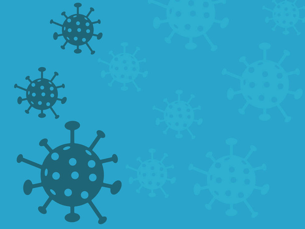 Flaches Design von Coronavirus COVID-19 auf blauem Ton. Dunkelblauer Hintergrund mit Blauton-Viruszellen. - Vektor, Bild