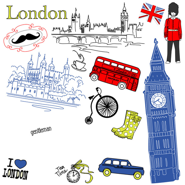 Londen doodles - Vector, afbeelding