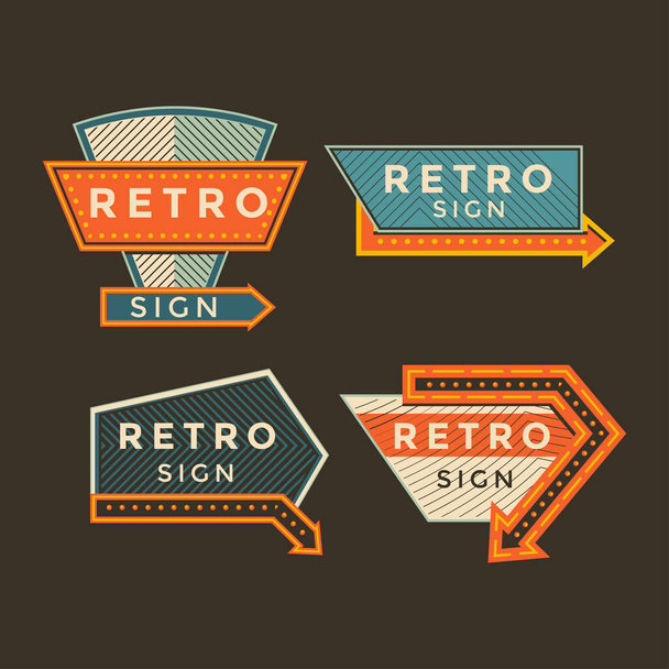 Retro signs and vintage neon signs colorful collection - Vector, afbeelding