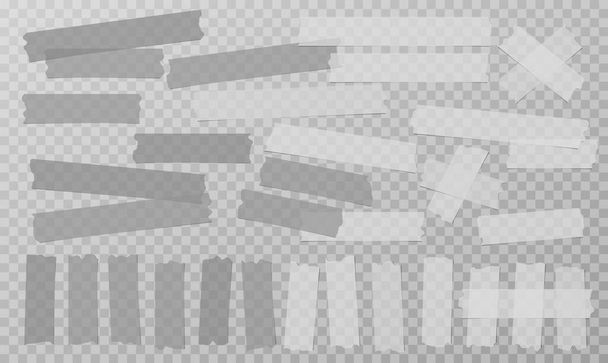 Wit en grijs verschillende grootte lijm, kleverig, masking tape, papier stukken zijn op grijze vierkante achtergrond - Vector, afbeelding