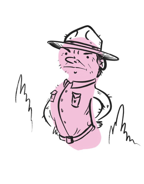 prosty abstrakcyjny rysunek linii kreskówki strażnika parku - ilustracja cyfrowa - Zdjęcie, obraz
