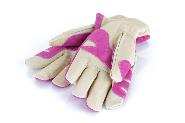 Pink garden gloves isolated on white background - Photo, Image