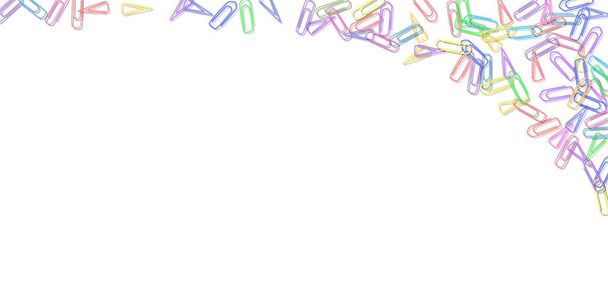 Abstract frame van kleurrijke paperclips geïsoleerd op witte achtergrond. Heldere regenboog paperclips bovenaanzicht. Kantoorbenodigdheden. Vectorillustratie - Vector, afbeelding