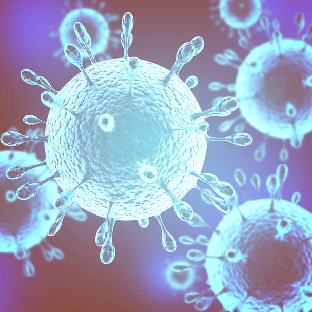 Wirus komórek bakterii tło mikroby. Koncepcja mikrobiologii opieki zdrowotnej. Ilustracja 3D renderowania - Zdjęcie, obraz