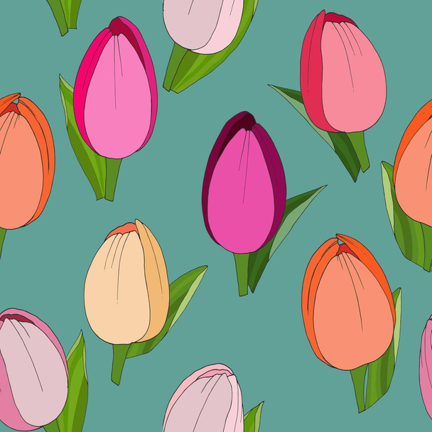 seamless pattern with tulips. spring pattern, ornament for wallpaper and fabrics, wrapping paper, background for different design - Vecteur, image