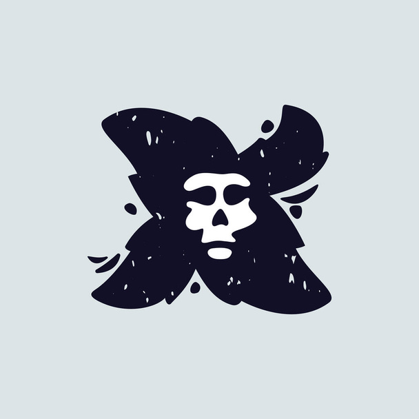 X-Buchstabe Logo mit Totenkopf Gesicht. Handgeschriebener zotteliger Grunge-Stil. Perfekte Schrift für Horror-Etiketten, Angst-Banner, Biker-Poster usw.. - Vektor, Bild