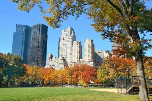Manhattan belvárosának városképe a Central Parkból, ősszel New Yorkban. - Fotó, kép