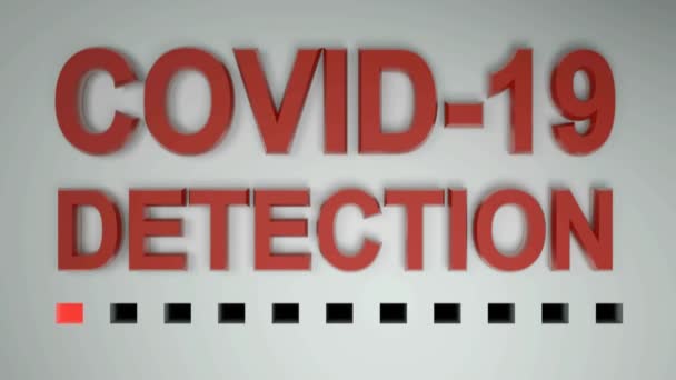 Das Schreiben COVID-19 DETECTION, auf weißem Hintergrund, mit einem punktierten Progressionsbalken, der mit der Zeit wächst - 3D-Videoclip zum Rendern - Filmmaterial, Video