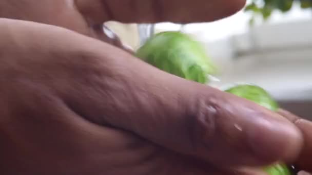 Mutfakta sebze hazırlayan kişinin makro görüntüsü - Video, Çekim