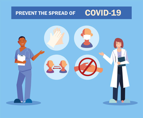 doctors explain Infographics how prevent the spread of covid 19 - Vector, Image